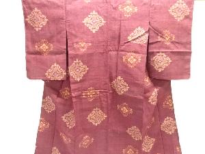 アンティーク　華紋織り出し手織り紬単衣着物